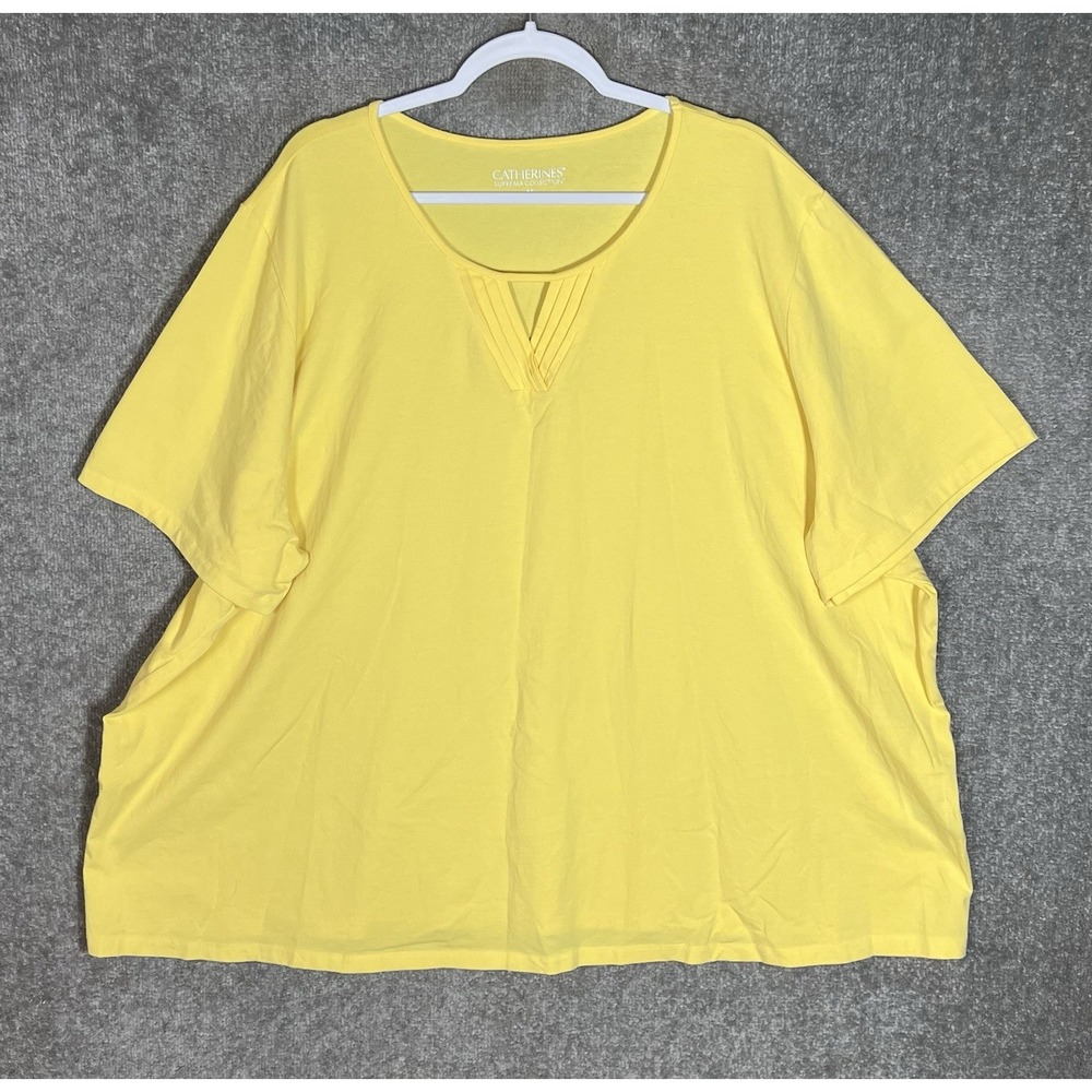 Catherines Suprema Collection Top Womens Size 4X 30/32W Yellow Cotton Stretch